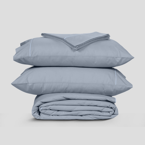 White Crisp Cool Organic Percale Piped Duvet Set