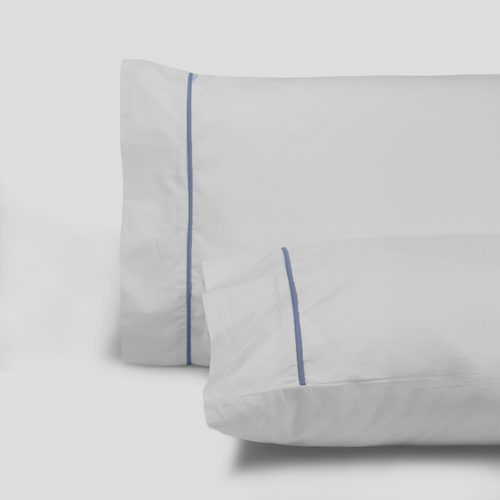 Light Blue Piped Percale Pillowcases