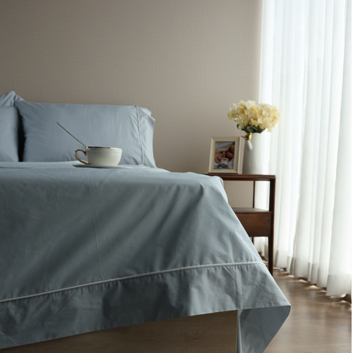 Percale Flat Sheet White Piped