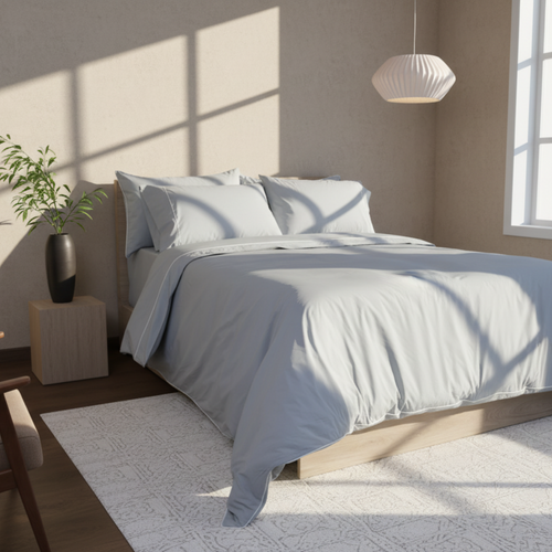 Piped Percale Duvet Cover White