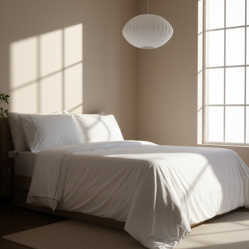 Light Blue Piped Percale Duvet Cover