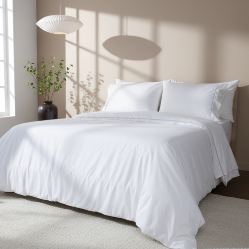 Percale Flat Sheet Light Blue Piped