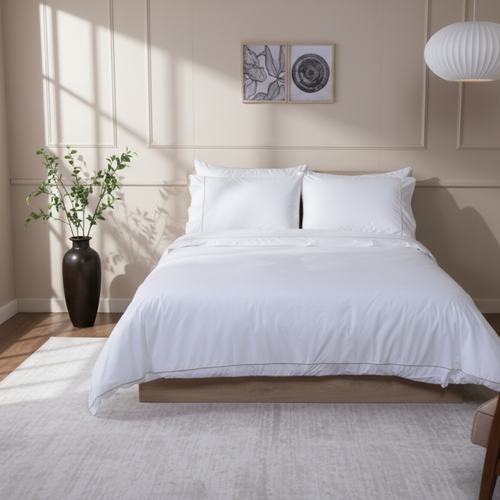 Light Grey Piped Percale Flat Sheets