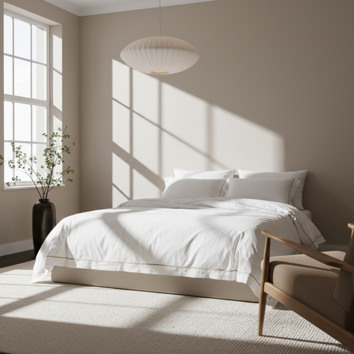 Light Grey Percale Pillowcases Piped