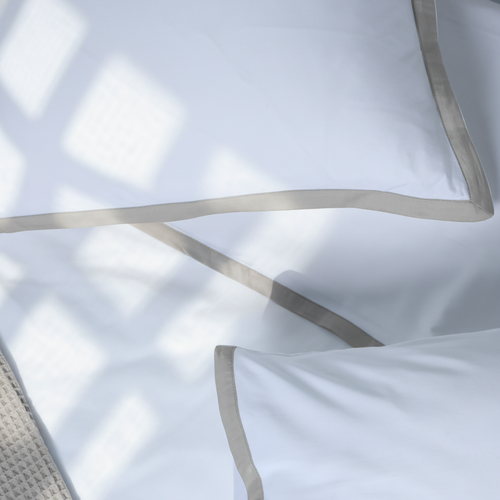 Sateen Oxford Pillowcases Light Grey Border