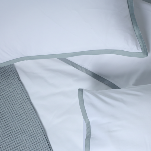 Light Blue Border Sateen Oxford Pillowcases