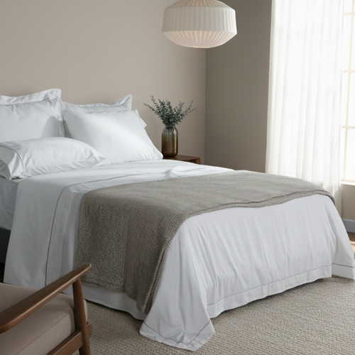 Light Grey Sateen Duvet Cover Embroidered