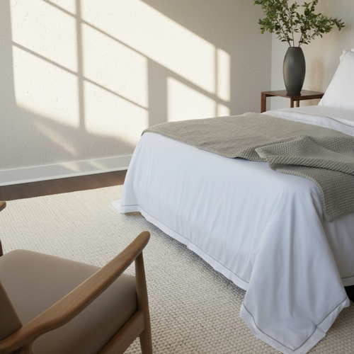 Embroidered Sateen Oxford Pillowcases Light Grey