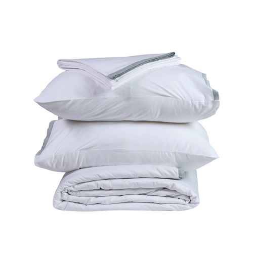 Light Blue Silky Soft Sateen Border Duvet Set