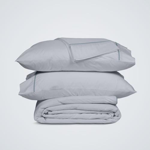 Light Blue Crisp Cool Percale Piped Duvet Set