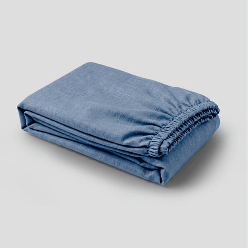 Dusty Blue European Linen Chambray Fitted Sheet