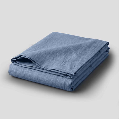Dusty Blue European Linen Chambray Flat Sheet