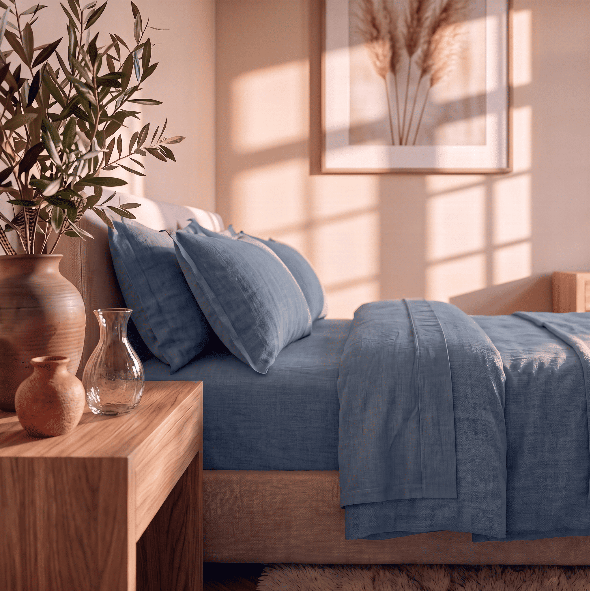 Dusty Blue European Linen Chambray Fitted Sheet