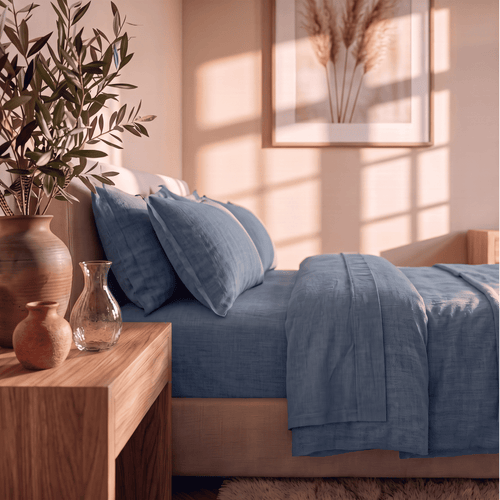 Dusty Blue European Linen Chambray Duvet Cover