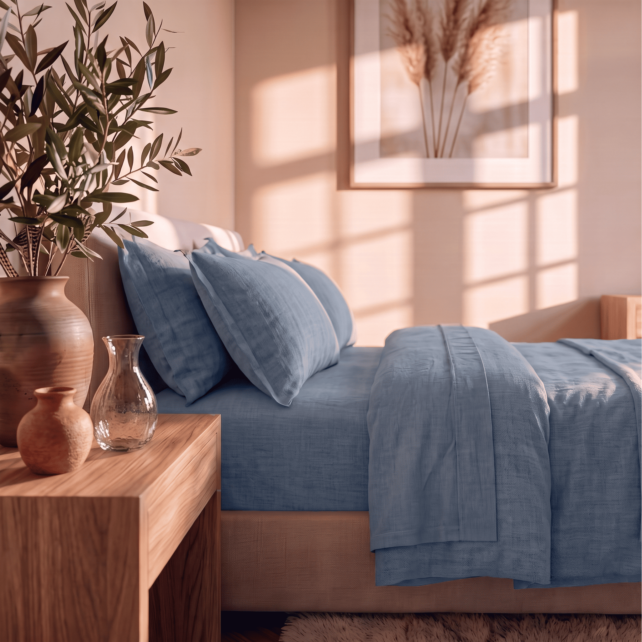 Dusty Blue Breathable Linen Duvet Set