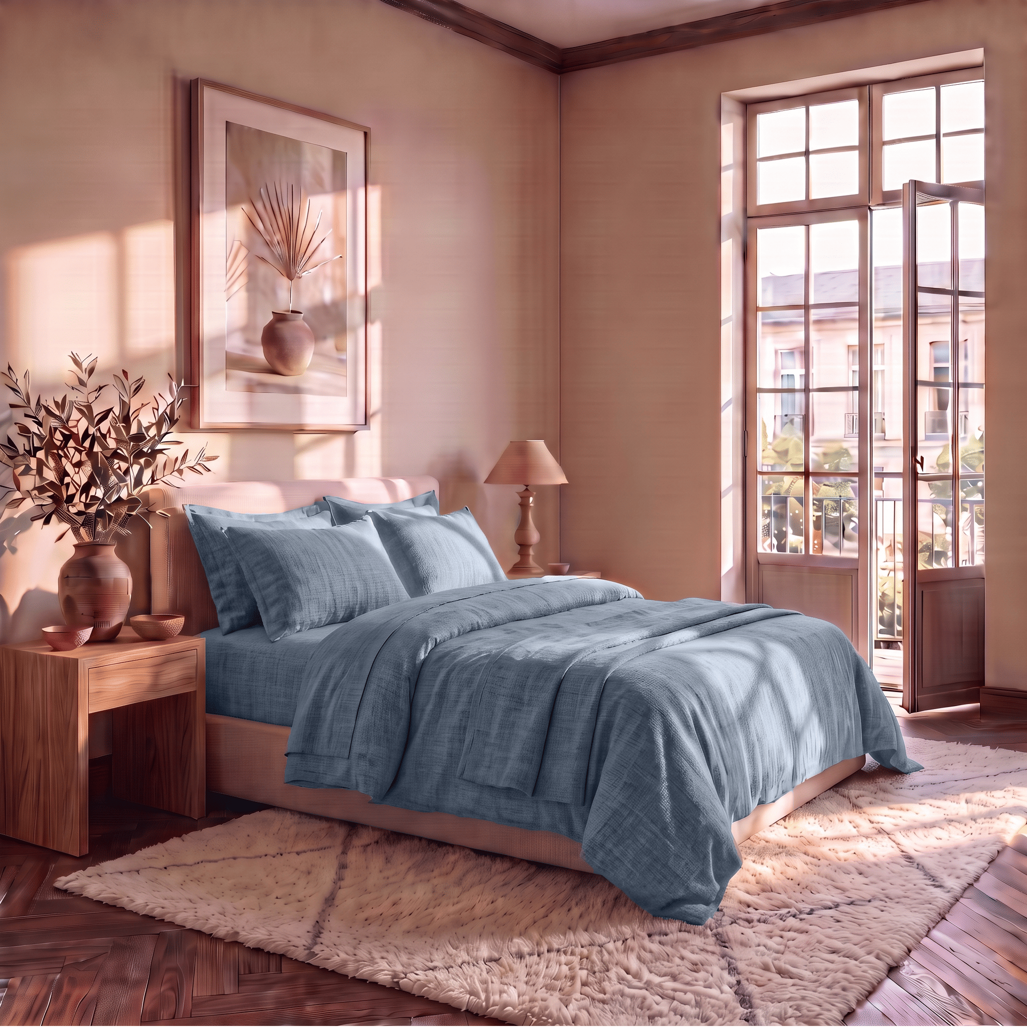 Dusty Blue European Linen Chambray Fitted Sheet