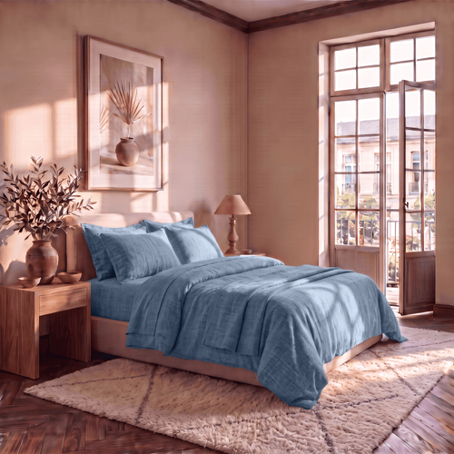 Dusty Blue Breathable Linen Duvet Set