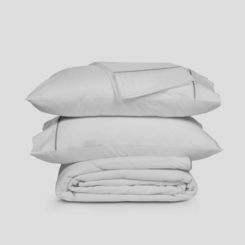 Light Grey Crisp Cool Organic Percale Piped Duvet Set