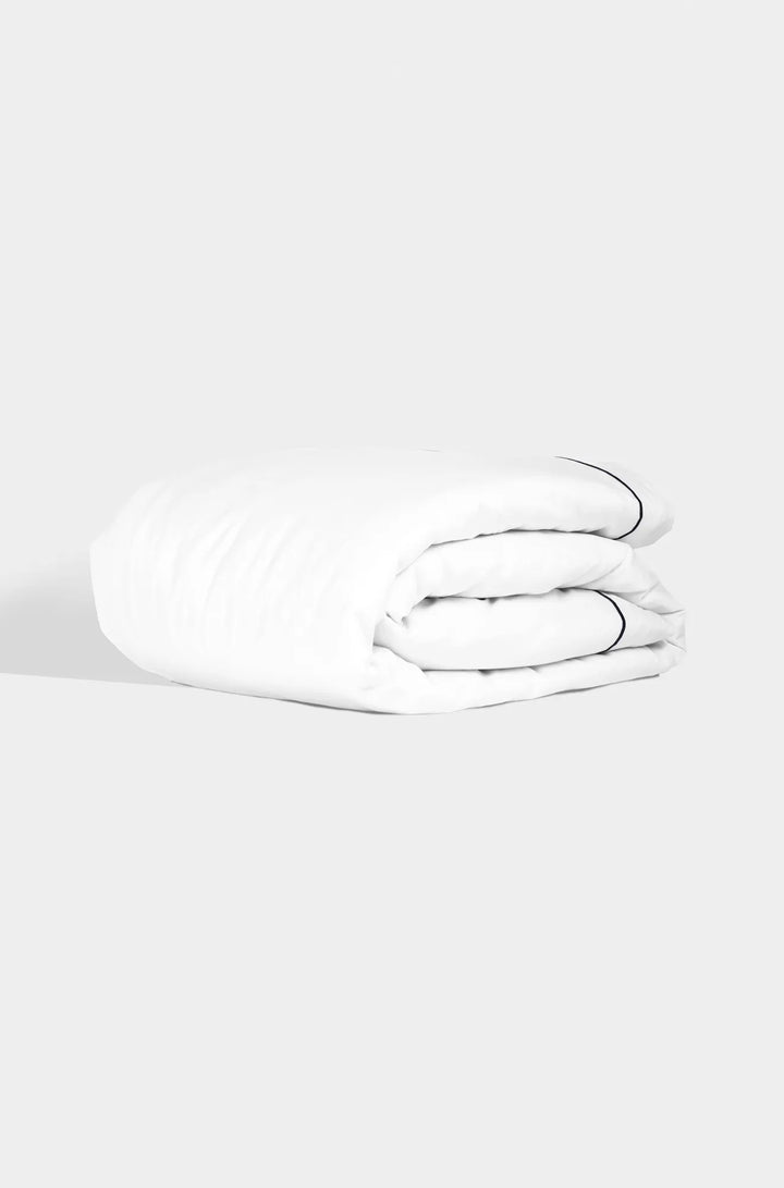 Luxury Organic Sateen Embroidered Duvet Cover White/Navy blue