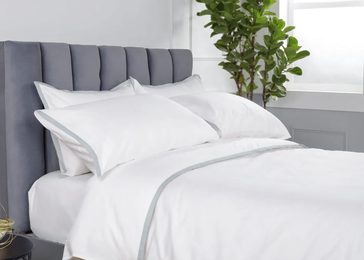 Luxury Organic Sateen Border Oxford Pillowcase Set White/Blue
