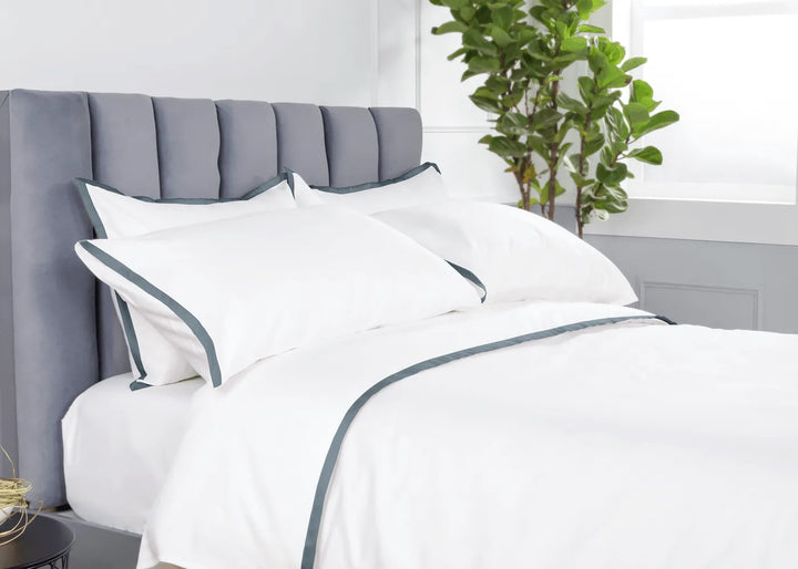 Luxury Organic Sateen Border Oxford Pillowcase Set White/ Night Fall