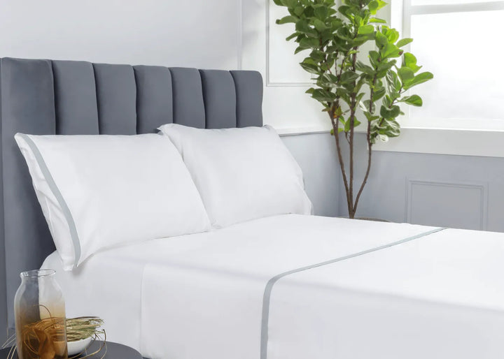 Luxury Organic Sateen Border Oxford Pillowcase Set White/Blue