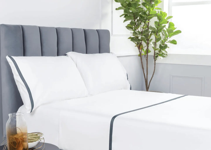 Luxury Organic Sateen Border Oxford Pillowcase Set White/ Night Fall