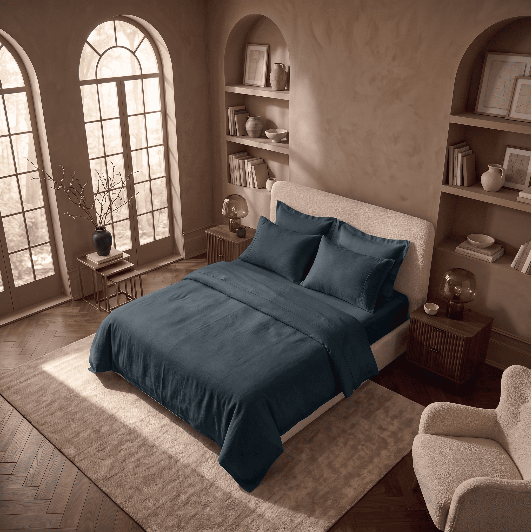 Nightfall European Linen Chambray Fitted Sheet