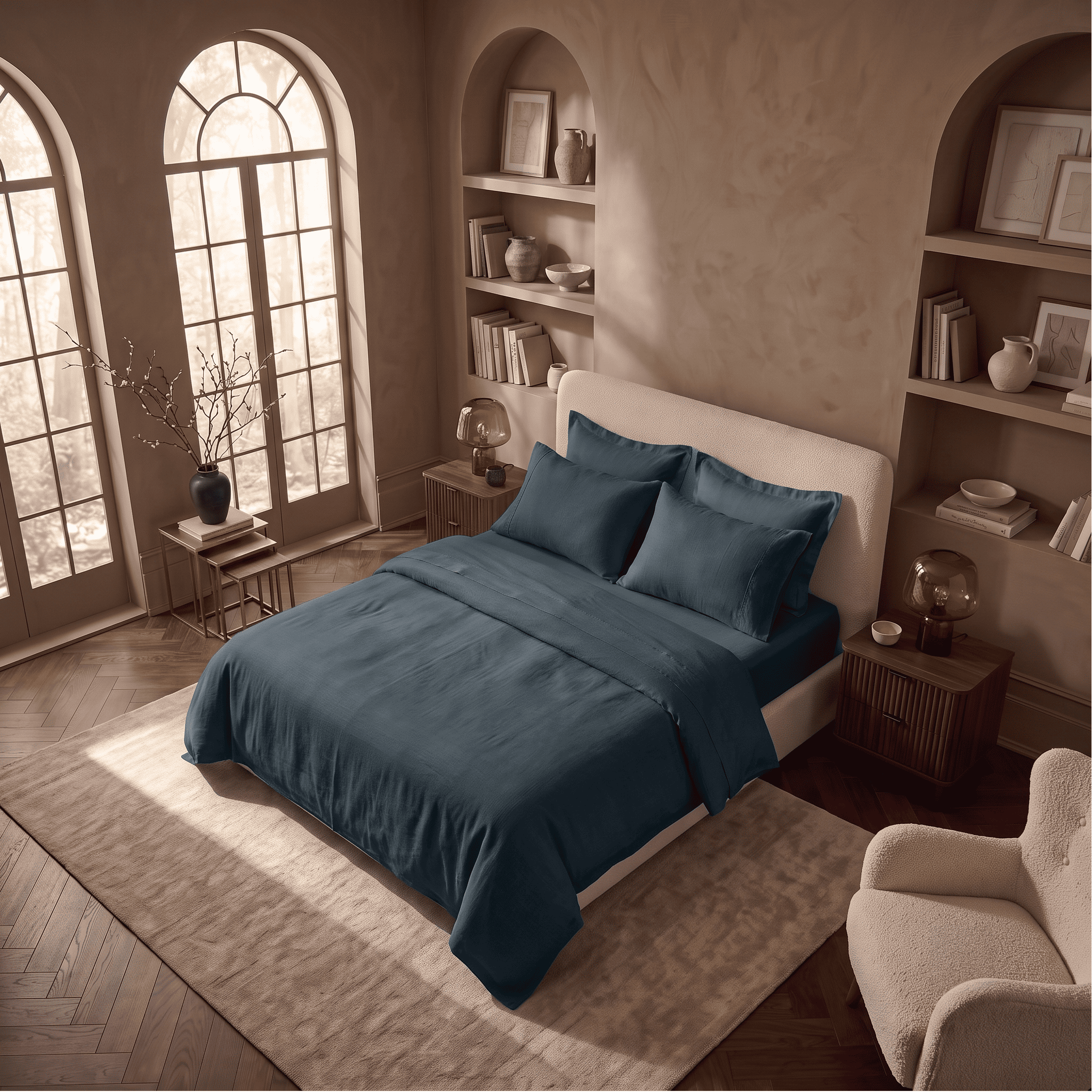 Nightfall European Linen Chambray Fitted Sheet