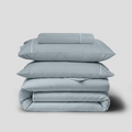 White Crisp Cool Organic Percale Piped Duvet Set