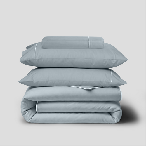 White Crisp Cool Organic Percale Piped Duvet Set