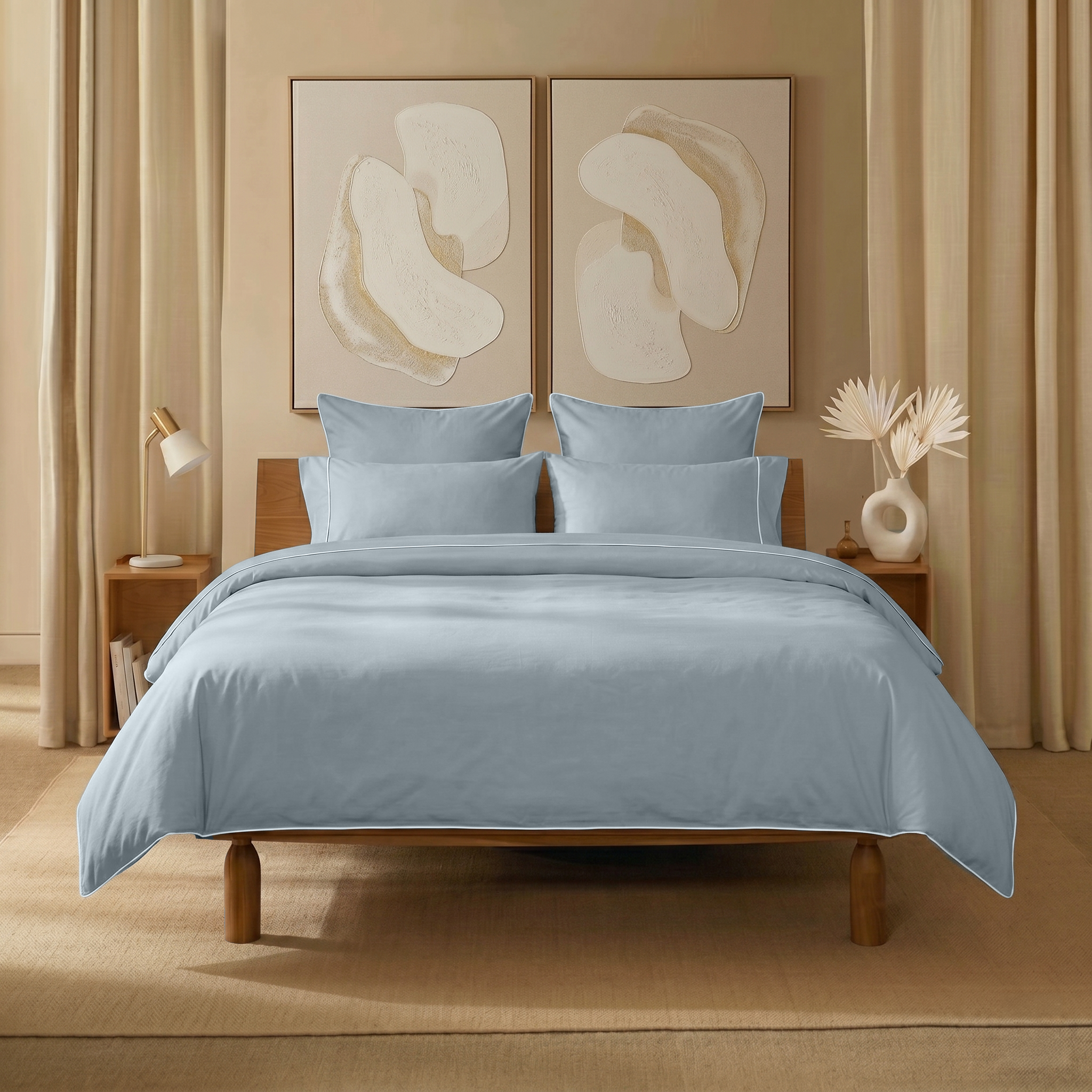 White Crisp Cool Organic Percale Piped Duvet Set