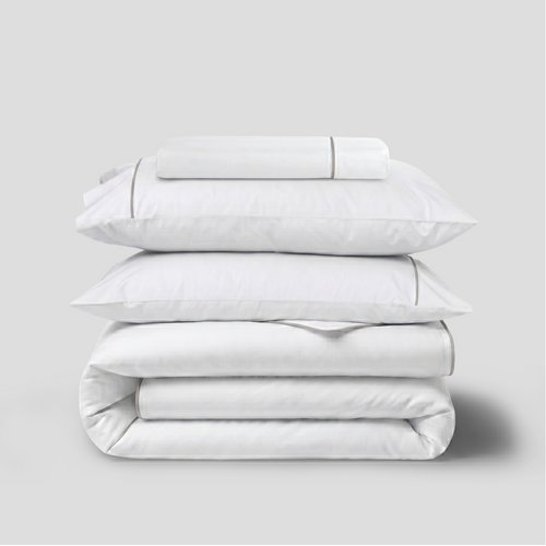 Light Blue Crisp Cool Organic Percale Piped Duvet Set