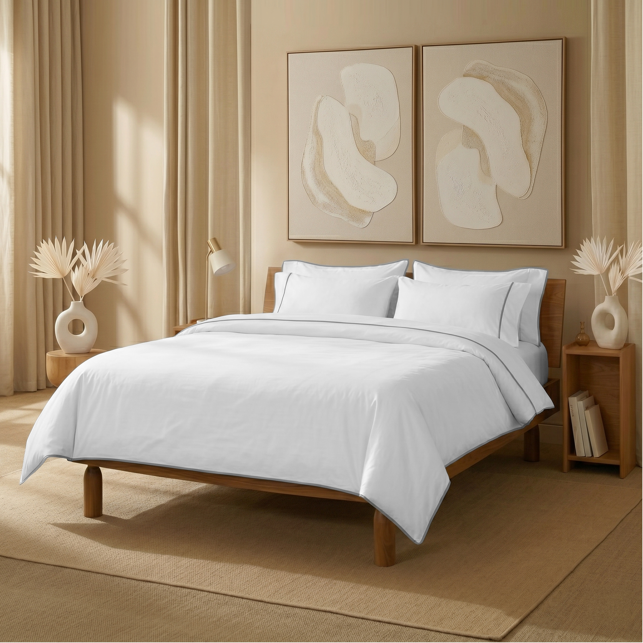 Light Blue Crisp Cool Organic Percale Piped Duvet Set