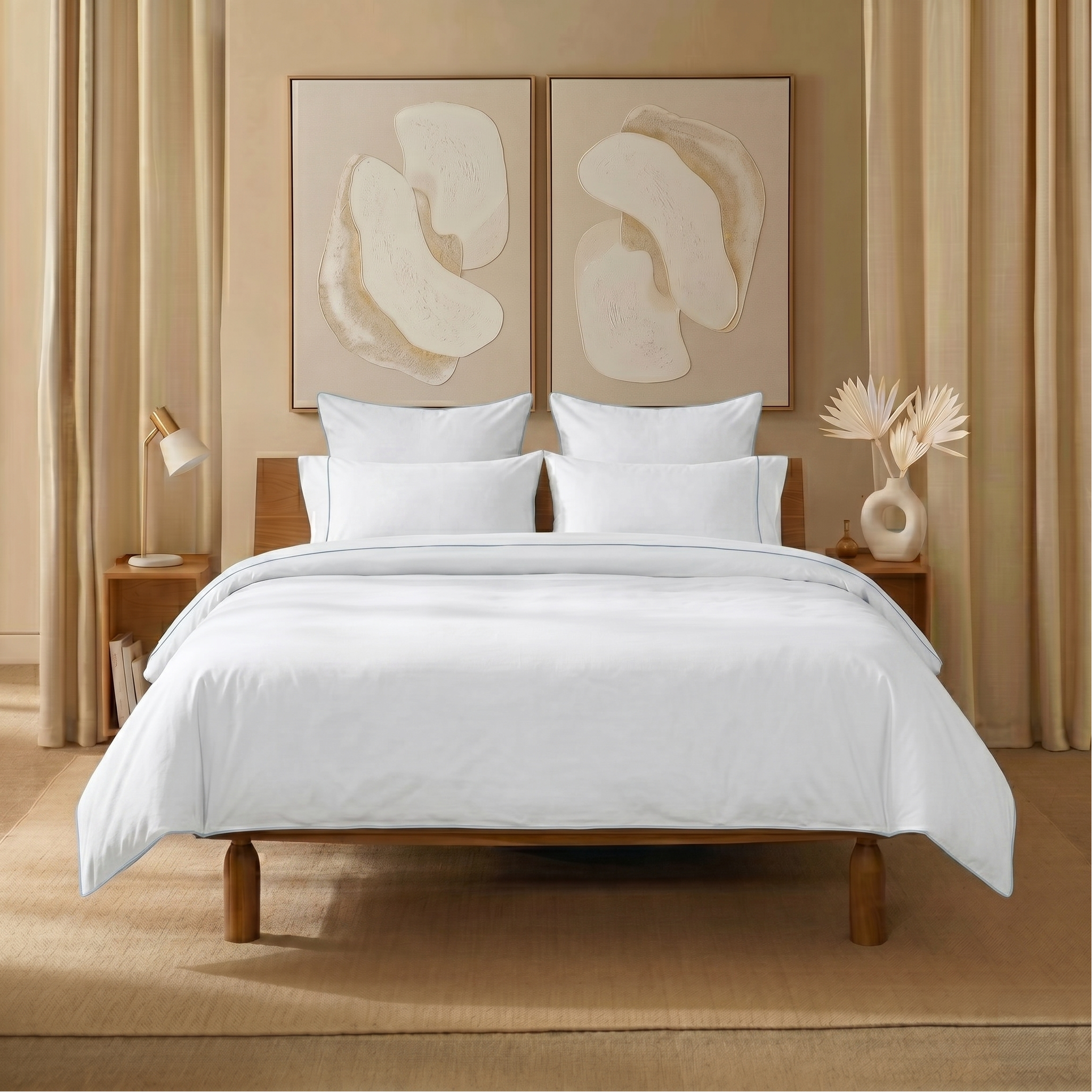 Light Grey Piped Percale Duvet Cover