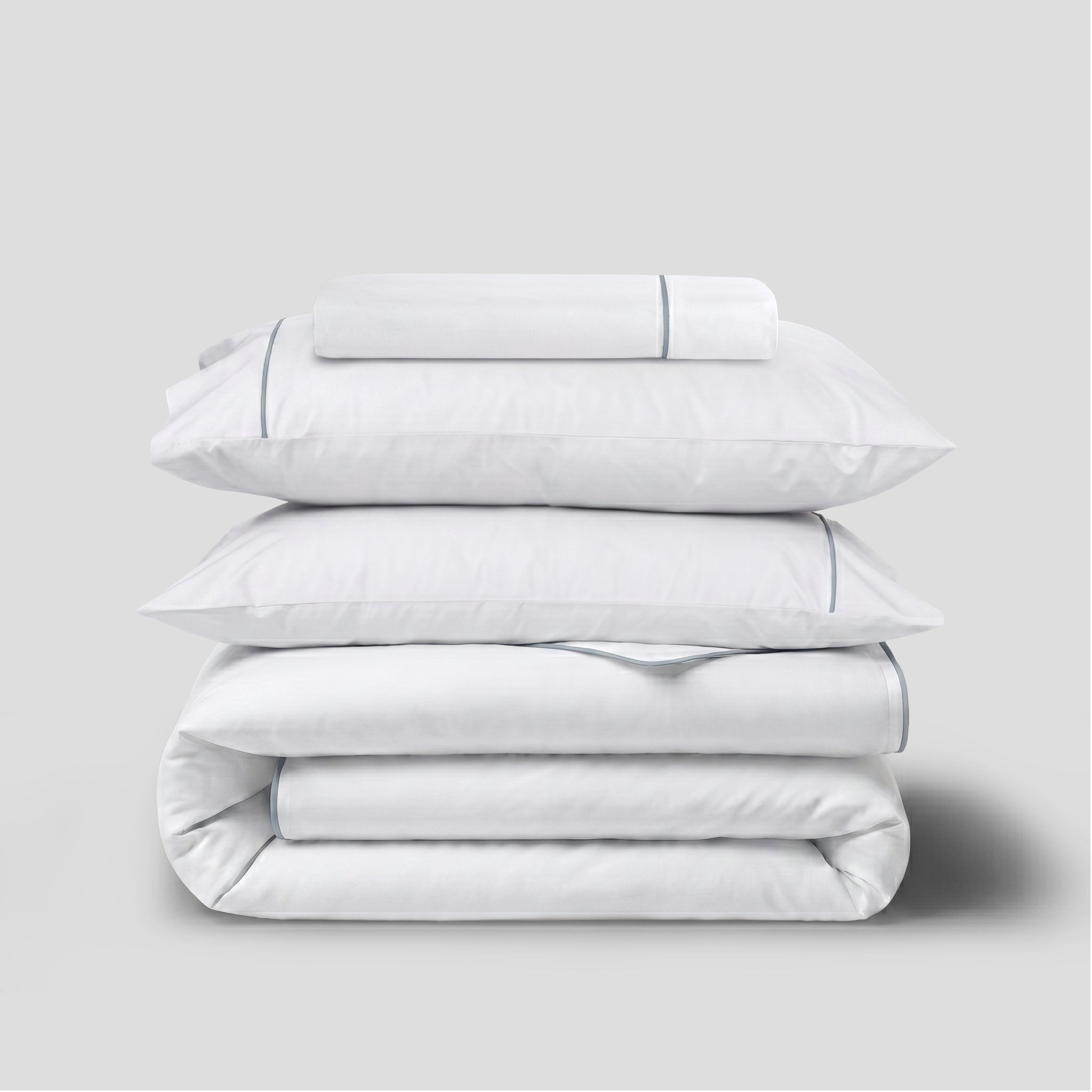 Light Grey Crisp Cool Organic Percale Piped Duvet Set