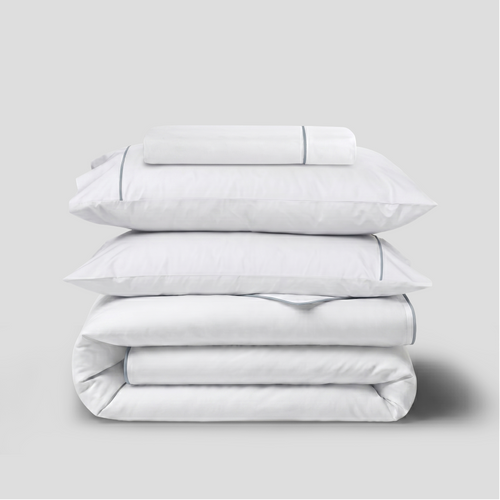 Light Grey Crisp Cool Organic Percale Piped Duvet Set
