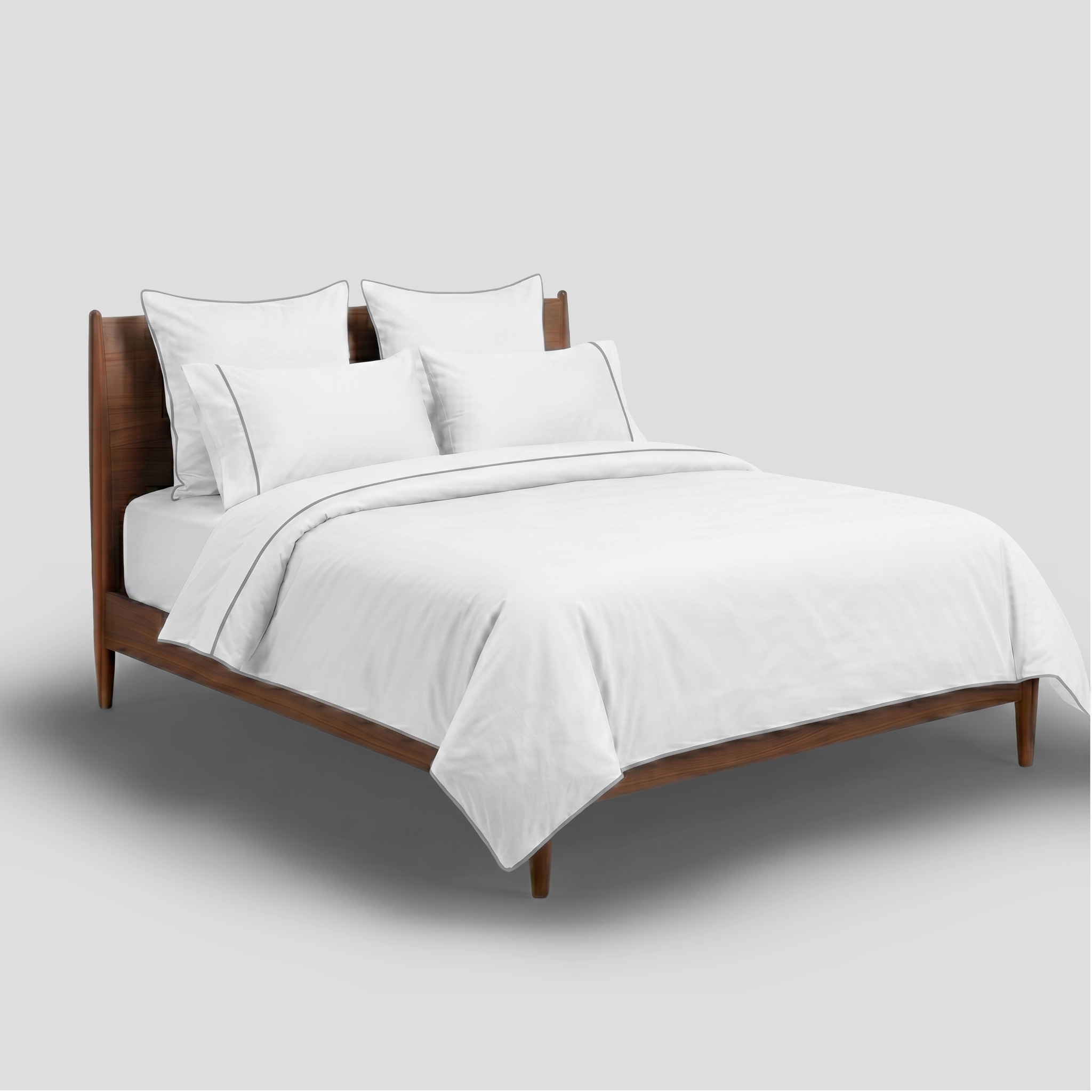 Light Grey Piped Percale Duvet Cover