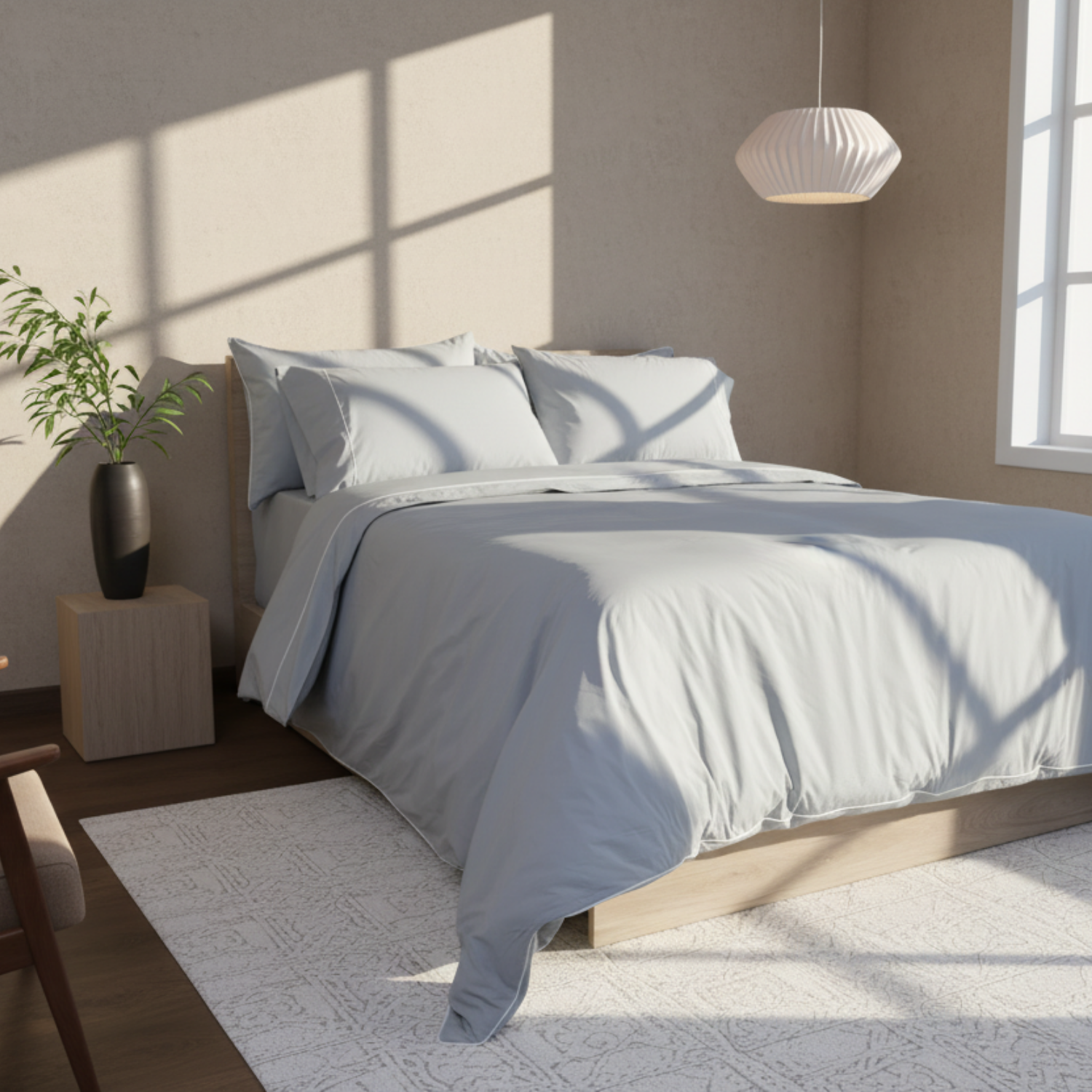 White Piped Percale Duvet Cover