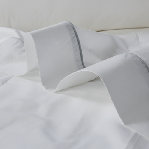 Light Blue Piped Percale Flat Sheet
