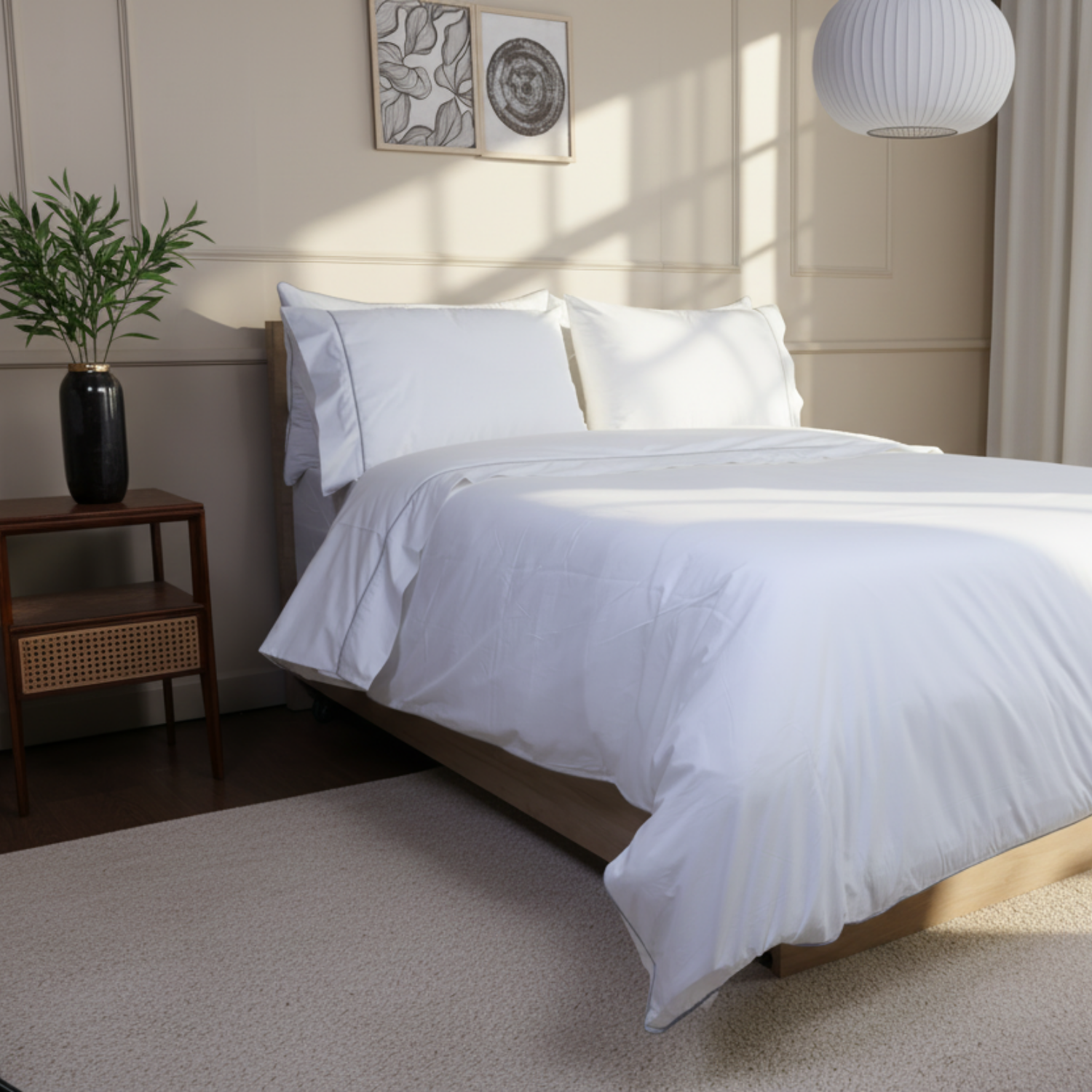 Percale Oxford Pillowcases Light Blue Piped