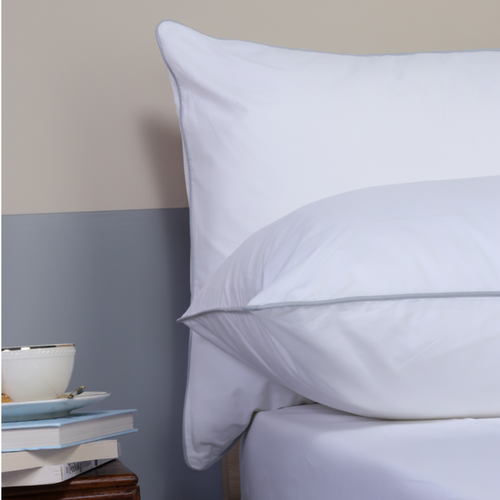 Light Blue Piped Percale Oxford Pillowcases