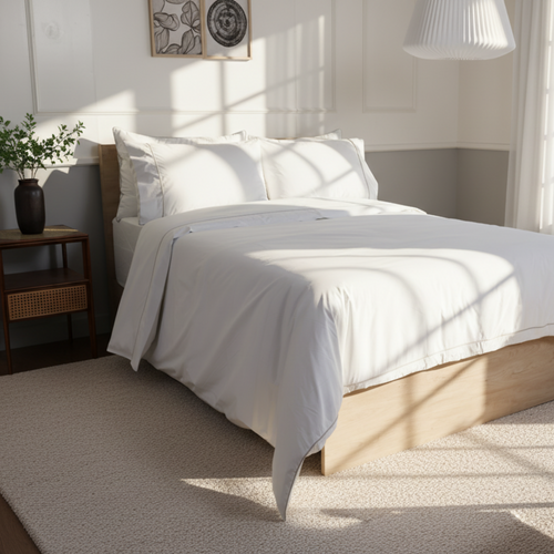 Light Grey Piped Percale Duvet Cover