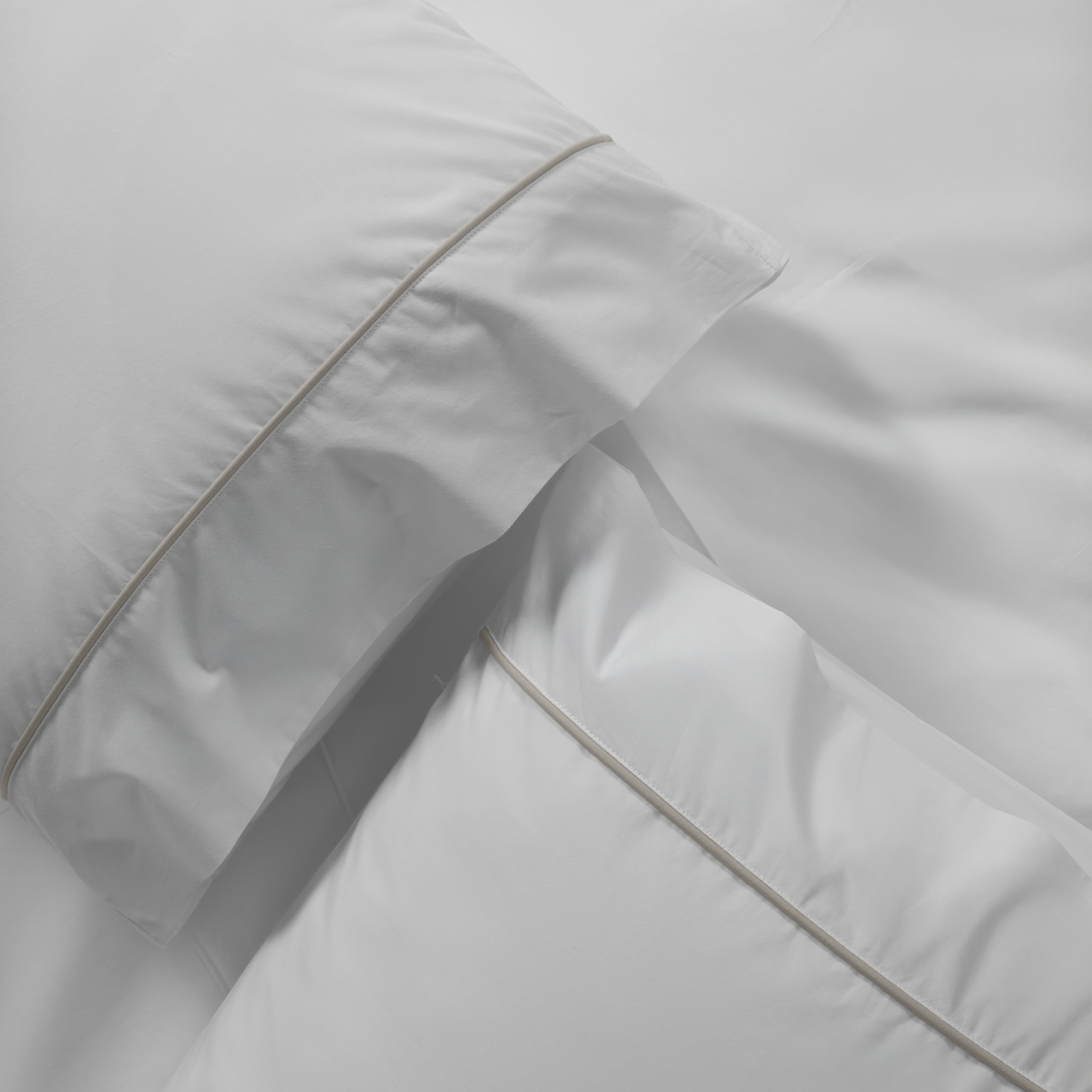Light Grey Piped Percale Oxford Pillowcases