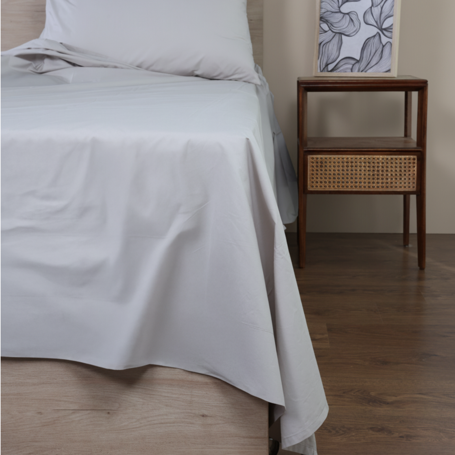 Light Grey Organic Cotton Percale Flat Sheet