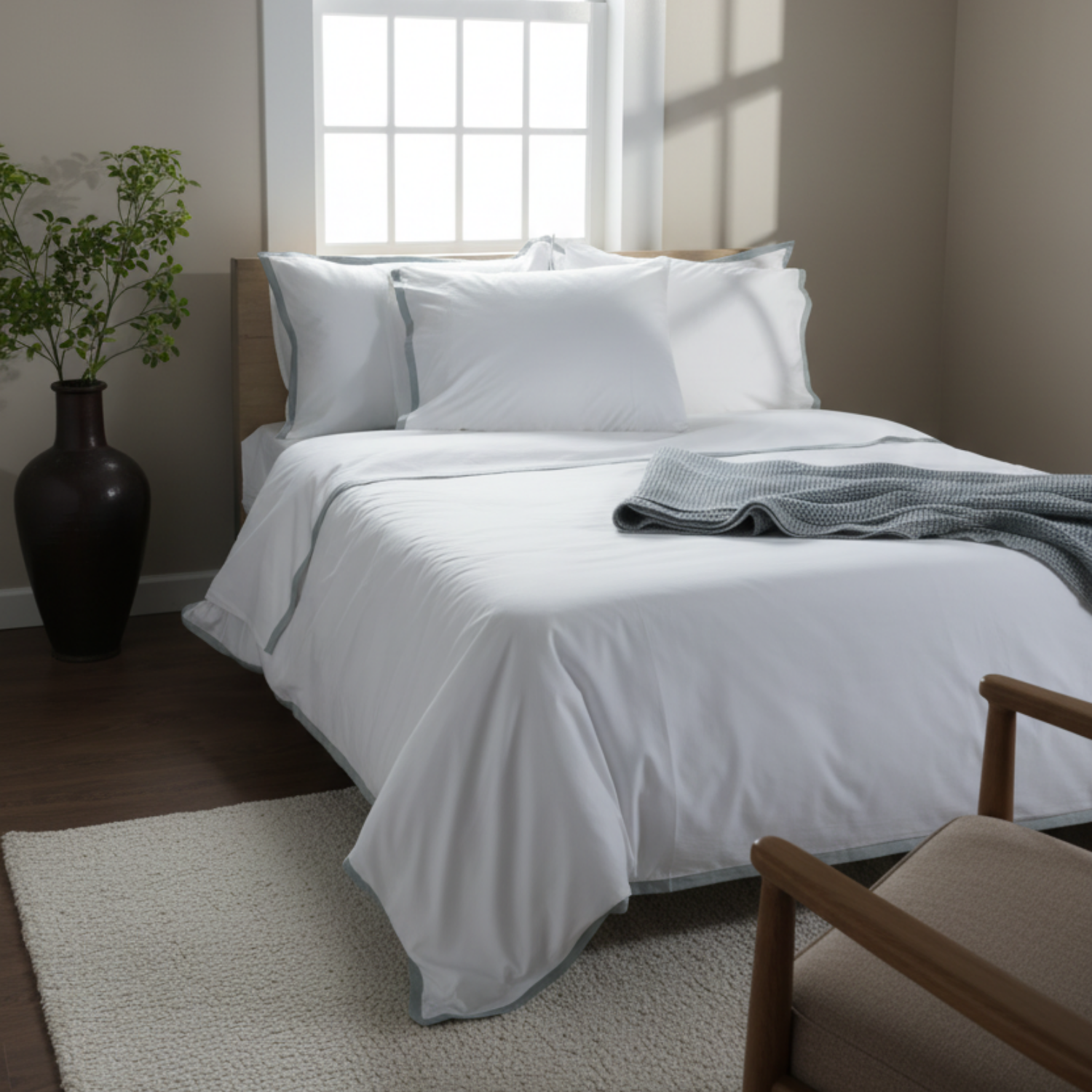 Light Blue Border Sateen Oxford Pillowcases