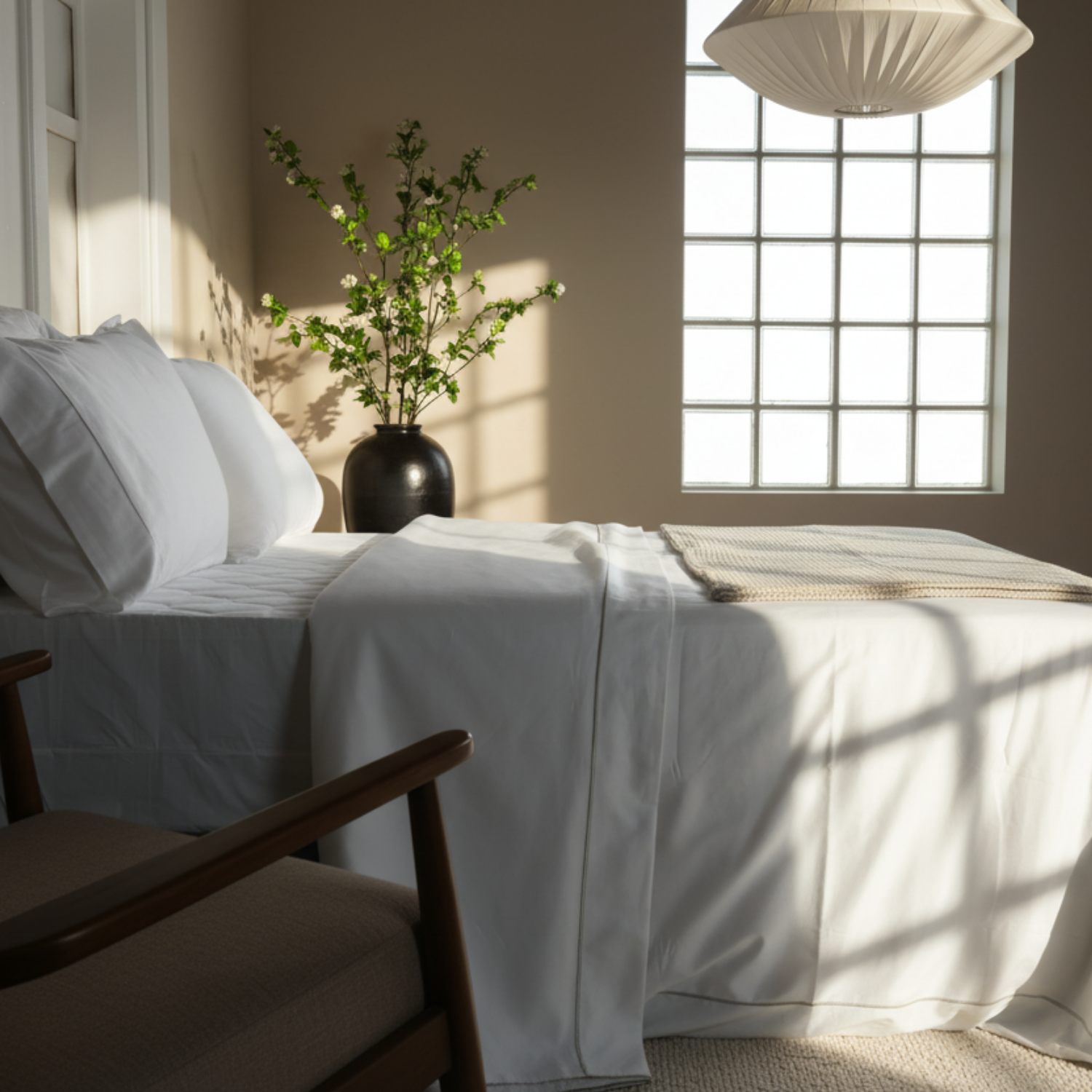 Sateen Flat Sheet Light Grey Embroidered