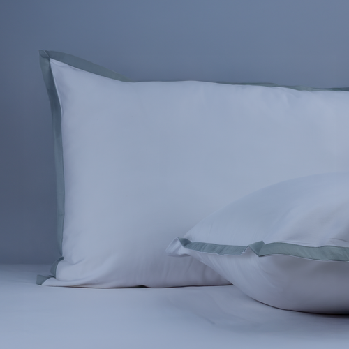 Light Blue Border Sateen Oxford Pillowcases