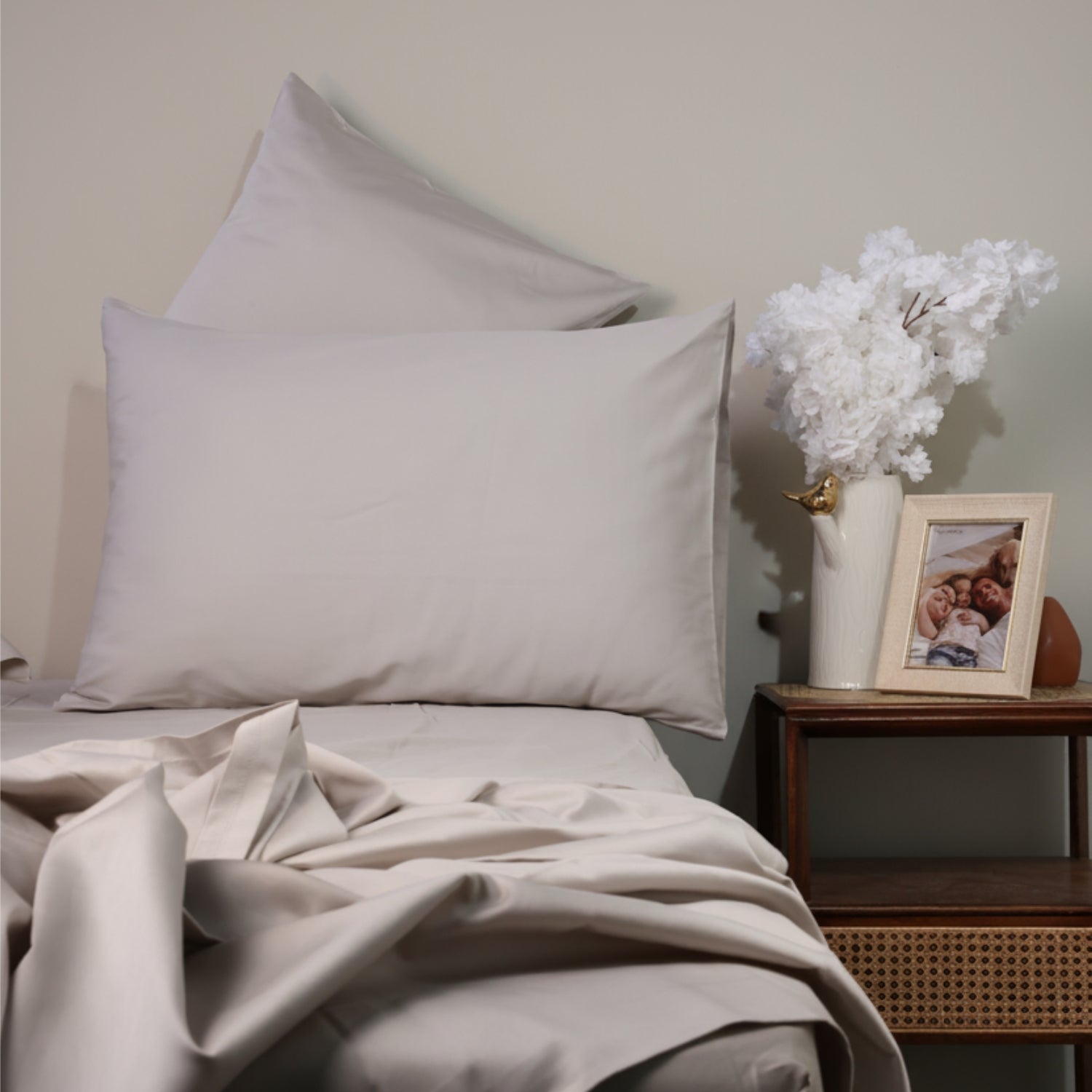 Light Grey Cotton Sateen Pillowcases