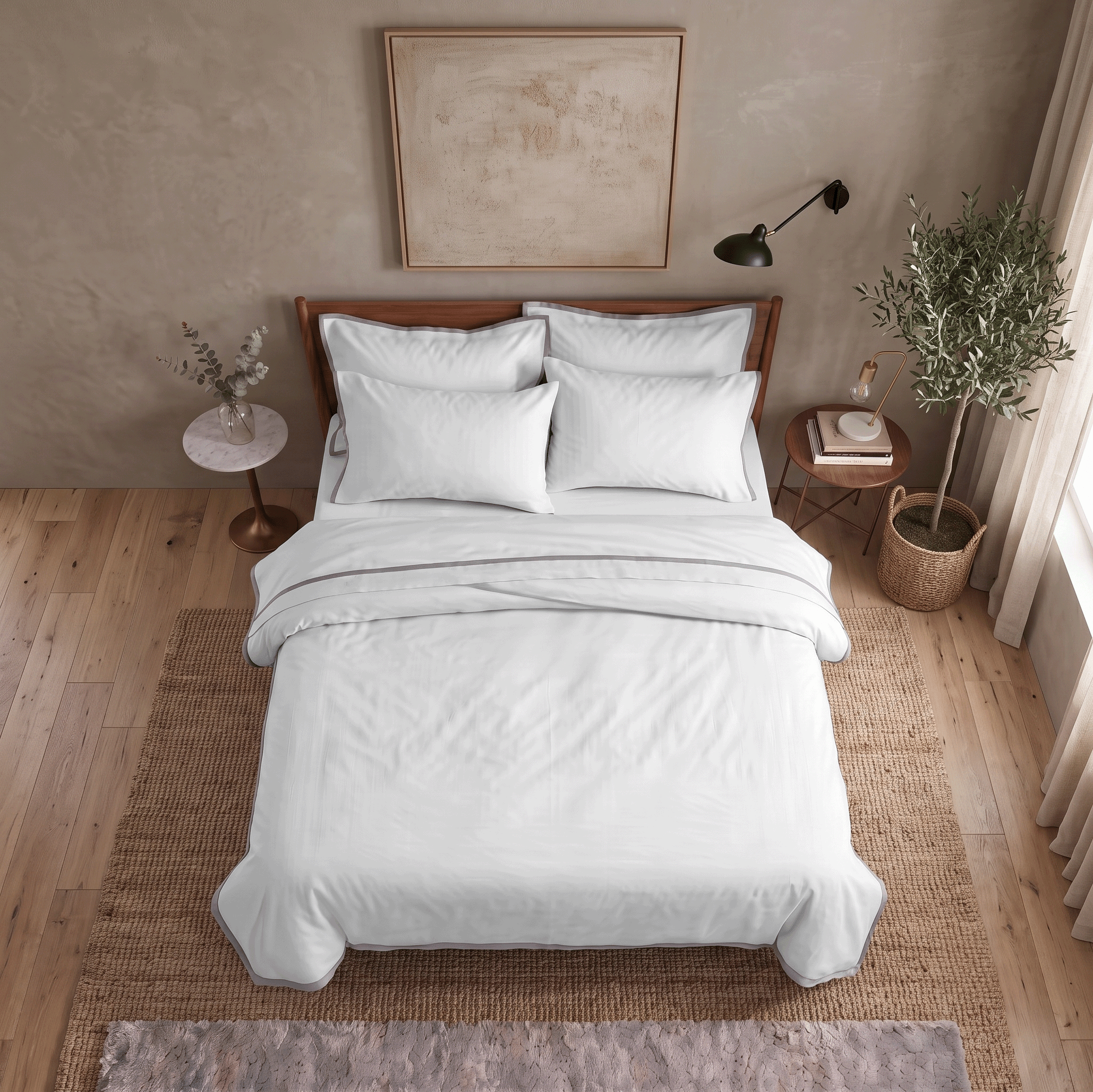 Light Grey Silky Soft Sateen Border Duvet Set